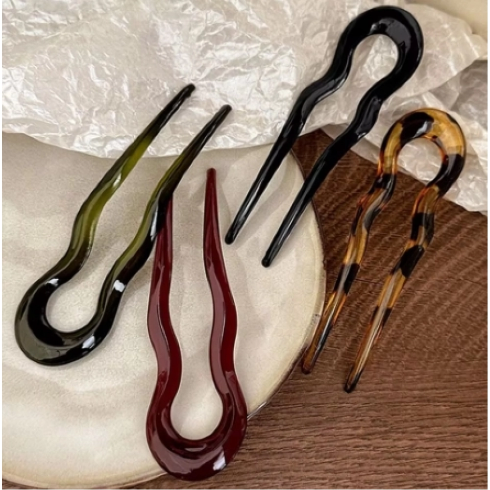 U-Shaped Hair Fork Fashion Tortoiseshell Acetate Hairpin Geometric Design Headwear Hair Sticks Women Girls