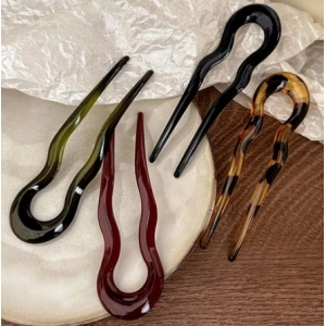 U-Shaped Hair Fork Fashion Tortoiseshell Acetate Hairpin Geometric Design Headwear Hair Sticks Women Girls