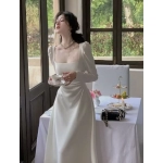 Elegant2024 French Style Women's Clothing New Arrival Early Autumn Square Collar Dresses Exquisite Color Block Fashion